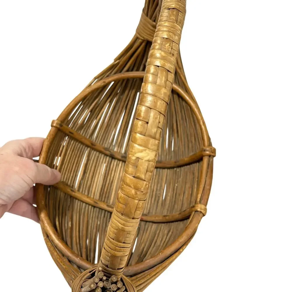 Pencil Reed Wood Basket handmade signed unique boat shape vintage centerpiece